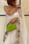 Shop_Muksweta_White Organza Silk Hand Painted Floral Saree For Women_at_Aza_Fashions