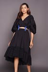 Buy_Deepika Arora_Black Cotton Plain V Neck Crop Top And Cutwork Skirt Set _at_Aza_Fashions