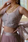 Mishru_Pink Leaf Neck Embroidered Bridal Lehenga Set  _Online_at_Aza_Fashions