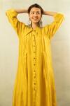 Shop_Ibai_Yellow Handwoven Pure Silk Midi Dress_Online_at_Aza_Fashions