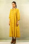 Buy_Ibai_Yellow Handwoven Pure Silk Midi Dress_Online_at_Aza_Fashions