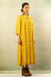 Ibai_Yellow Handwoven Pure Silk Midi Dress_Online_at_Aza_Fashions