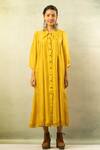 Buy_Ibai_Yellow Handwoven Pure Silk Midi Dress_at_Aza_Fashions