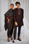 Twenty Nine_Black Gajji Silk Dori, Mirror, Bandhani Print Kurta Set _Online_at_Aza_Fashions