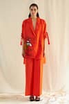 Buy_MINI SONDHI_Orange Linen Embellished Abstract Notched Lapel Collar Blazer And Trouser Set _at_Aza_Fashions