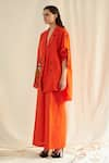 MINI SONDHI_Orange Linen Embellished Abstract Notched Lapel Collar Blazer And Trouser Set _Online_at_Aza_Fashions