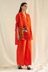 Buy_MINI SONDHI_Orange Linen Embellished Abstract Notched Lapel Collar Blazer And Trouser Set _Online_at_Aza_Fashions