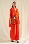 Shop_MINI SONDHI_Orange Linen Embellished Abstract Notched Lapel Collar Blazer And Trouser Set _Online_at_Aza_Fashions