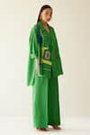 MINI SONDHI_Green Linen Embroidery Abstract Notched Lapel Collar Blazer And Trouser Set _Online_at_Aza_Fashions