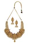 Shop_Mortantra_Gold Plated Stone Temple Choker Set_at_Aza_Fashions