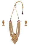 Shop_Mortantra_Gold Plated Stone Temple Necklace Set_at_Aza_Fashions