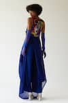 Shop_MINI SONDHI_Blue Rabbit Crepe Embroidery Burning Man V Neck Draped Jacket And Trouser Set _at_Aza_Fashions