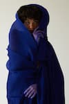 MINI SONDHI_Blue Rabbit Crepe Embroidery Burning Man V Neck Draped Jacket And Trouser Set _at_Aza_Fashions