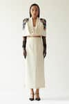 Buy_MINI SONDHI_Cream Crepe Embroidery Bead Shawl Collar Sleeve Jacket And Skirt Set _at_Aza_Fashions