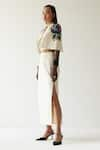 Shop_MINI SONDHI_Cream Crepe Embroidery Bead Shawl Collar Sleeve Jacket And Skirt Set _at_Aza_Fashions