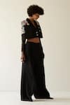 Buy_MINI SONDHI_Black Crepe Embroidery Abstract Shawl Collar Paint Stain Blazer And Trouser Set _Online_at_Aza_Fashions