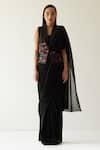 Buy_Mini Sondhi_Black Crepe Appliques Geometric Pattern Pre-draped Pant Saree With _at_Aza_Fashions