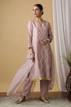 Buy_Maison Shefali_Pink Kurta Chanderi Dupatta Kota Doria Pant Cotton Embroidered Set _at_Aza_Fashions