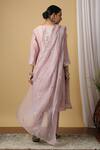 Shop_Maison Shefali_Pink Kurta Chanderi Dupatta Kota Doria Pant Cotton Embroidered Set _at_Aza_Fashions
