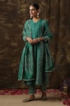 Buy_Maison Shefali_Green Kurta Cotton  Dupatta Chanderi Embroidered Set _at_Aza_Fashions
