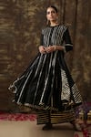 Buy_Maison Shefali_Black Kurta Cotton Dupatta Handspun Mul Embroidered Anarkali Palazzo Set _at_Aza_Fashions