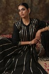 Shop_Maison Shefali_Black Kurta Cotton Dupatta Handspun Mul Embroidered Anarkali Palazzo Set _Online_at_Aza_Fashions