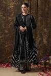 Maison Shefali_Black Kurta Cotton Dupatta Handspun Mul Embroidered Anarkali Palazzo Set _Online_at_Aza_Fashions