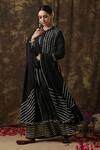 Buy_Maison Shefali_Black Kurta Cotton Dupatta Handspun Mul Embroidered Anarkali Palazzo Set _at_Aza_Fashions