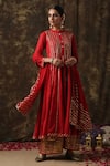 Buy_Maison Shefali_Red Kurta Cotton Dupatta Handspun Mul Embroidered Anarkali Palazzo Set _at_Aza_Fashions