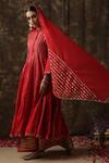 Buy_Maison Shefali_Red Kurta Cotton Dupatta Handspun Mul Embroidered Anarkali Palazzo Set _Online_at_Aza_Fashions