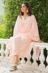Buy_Maison Shefali_Peach Cotton Embroidery V Neck Mirror Embellished Kurta Set _Online_at_Aza_Fashions