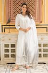 Maison Shefali_White Cotton Embroidery V Neck Mirror Embellished Kurta Set _Online_at_Aza_Fashions