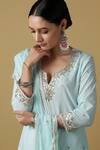 Buy_Maison Shefali_Blue Cotton, Kota Doria Embroidered Kurta Set _Online_at_Aza_Fashions