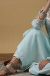Shop_Maison Shefali_Blue Cotton, Kota Doria Embroidered Kurta Set _Online_at_Aza_Fashions
