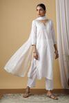 Buy_Maison Shefali_White Cotton, Kota Doria Embroidered Kurta Set _at_Aza_Fashions