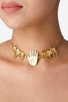 Shop_Masaba_Gold Plated Metal Cow And Palm Choker_at_Aza_Fashions