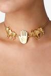 Masaba_Gold Plated Metal Cow And Palm Choker_Online_at_Aza_Fashions