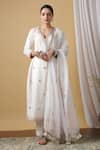 Buy_Maison Shefali_White Cotton, Kota Doria Embroidered Kurta Set _at_Aza_Fashions