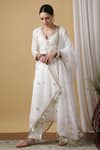 Maison Shefali_White Cotton, Kota Doria Embroidered Kurta Set _Online_at_Aza_Fashions