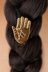 Masaba_Gold Metal Plated Palm Hair Pin _at_Aza_Fashions