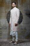 Buy_Shantnu Nikhil_Peach Tusser Silk Organza Sherwani And Kurta Set_Online_at_Aza_Fashions