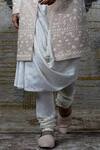Shantnu Nikhil_Peach Tusser Silk Organza Sherwani And Kurta Set_at_Aza_Fashions