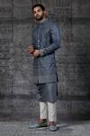 Buy_Shantnu Nikhil_Grey Sherwani Brushed Felt And Draped Kurta Set _at_Aza_Fashions