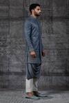 Shantnu Nikhil_Grey Sherwani Brushed Felt And Draped Kurta Set _Online_at_Aza_Fashions