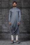 Buy_Shantnu Nikhil_Grey Sherwani Brushed Felt And Draped Kurta Set _Online_at_Aza_Fashions