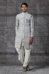 Buy_Shantnu Nikhil_Grey Brocade Sherwani With Kurta_at_Aza_Fashions