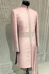 Shantnu Nikhil_Pink Tusser Georgette Draped Sherwani _Online_at_Aza_Fashions