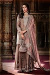 Buy_MATSYA_Beige Chanderi Silk Embroidery Sequin Notched Kurta Sharara Set _at_Aza_Fashions