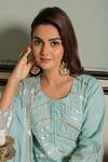 Shop Maison Shefali Blue Cotton Embroidery Round Gota Kurta Set Shop_Maison Shefali_Blue Cotton Embroidery Round Gota Kurta Set