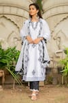 Buy_Maison Shefali_Black Cotton, Chanderi Round Kurta Set _at_Aza_Fashions